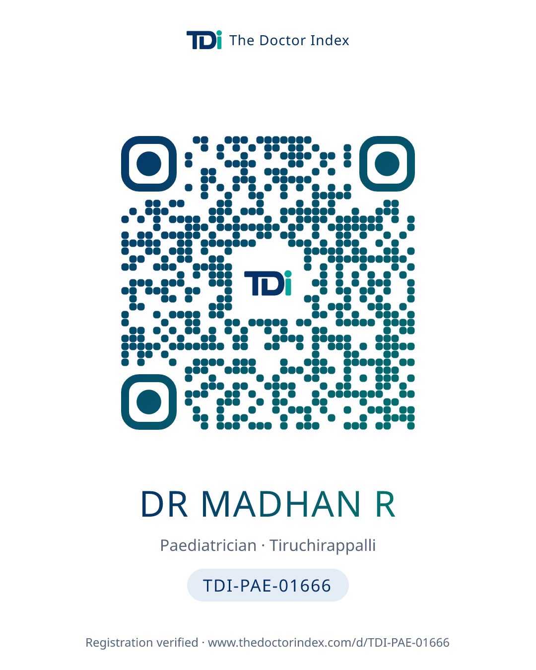 QR card for Dr Madhan R, TDI-PAE-01666
