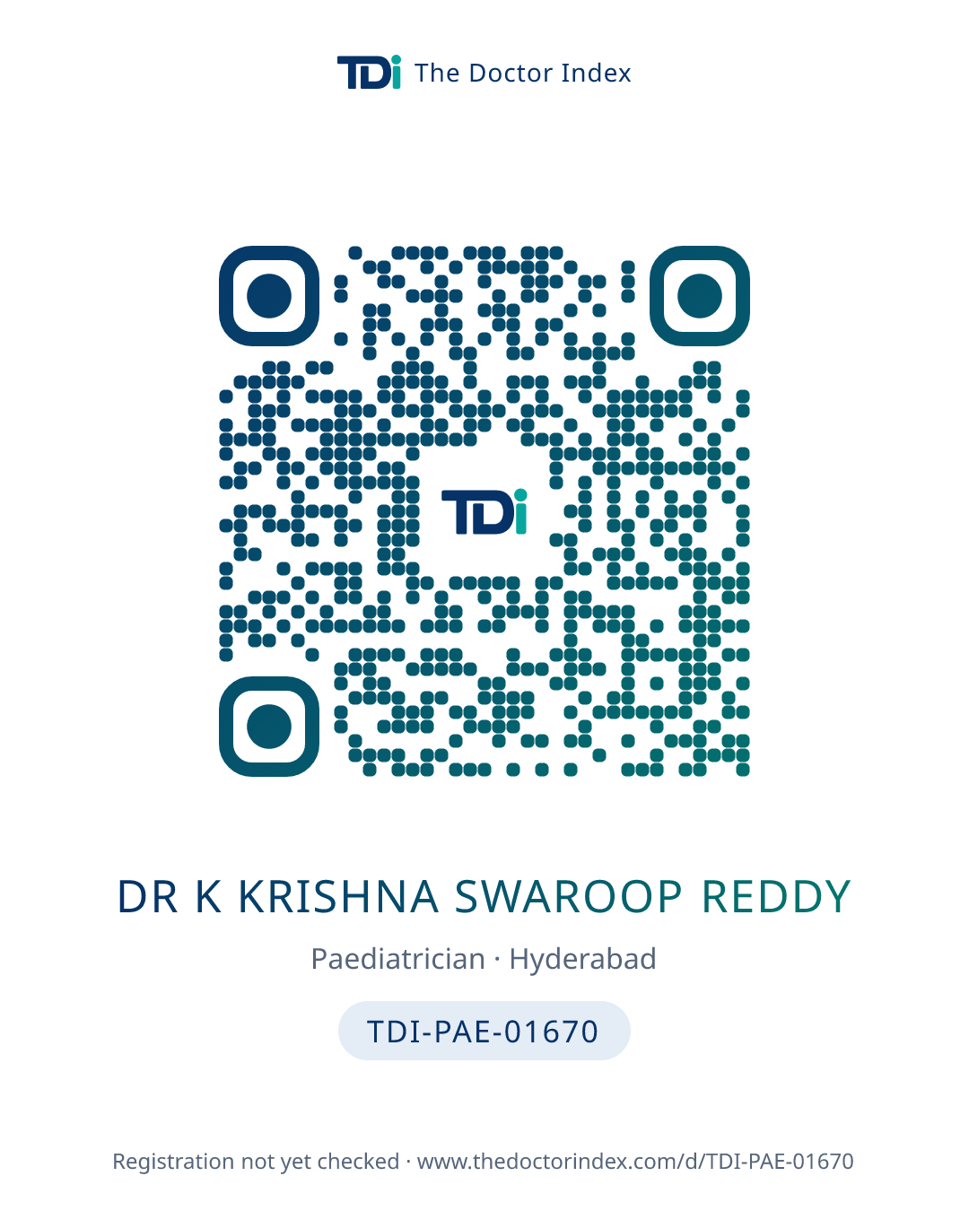 QR card for Dr K Krishna Swaroop Reddy, TDI-PAE-01670