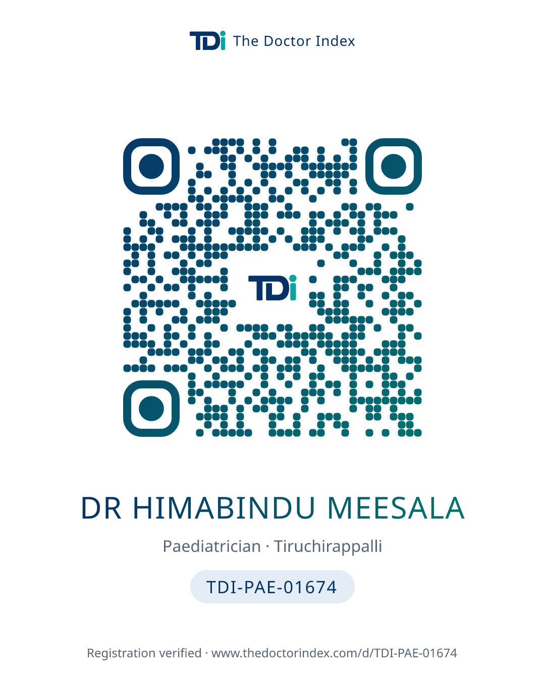 QR card for Dr Himabindu Meesala, TDI-PAE-01674