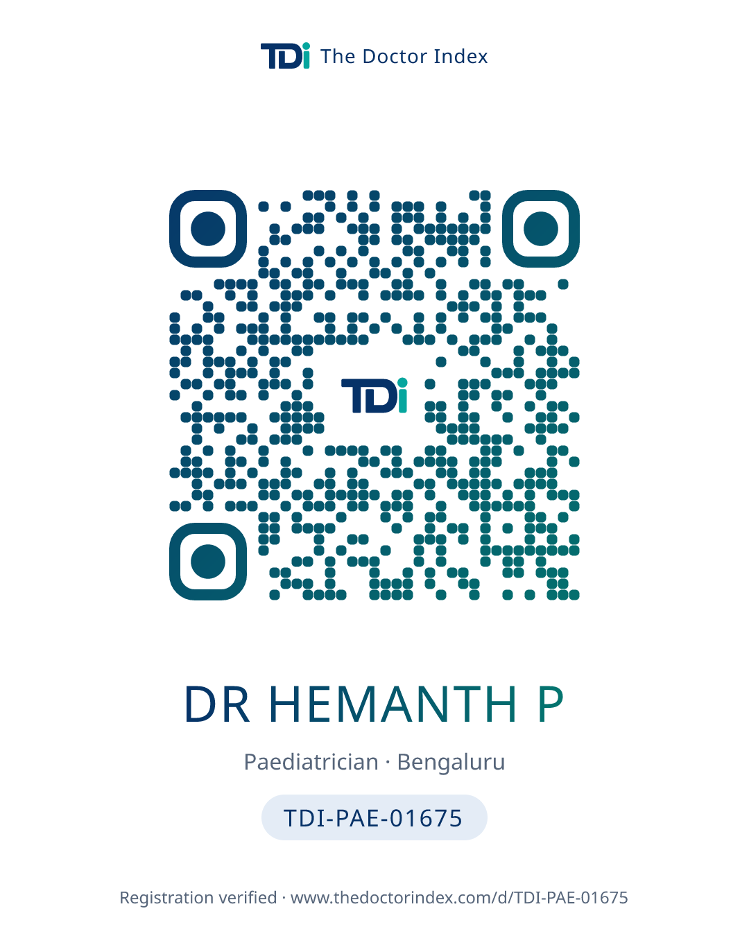 QR card for Dr Hemanth P, TDI-PAE-01675