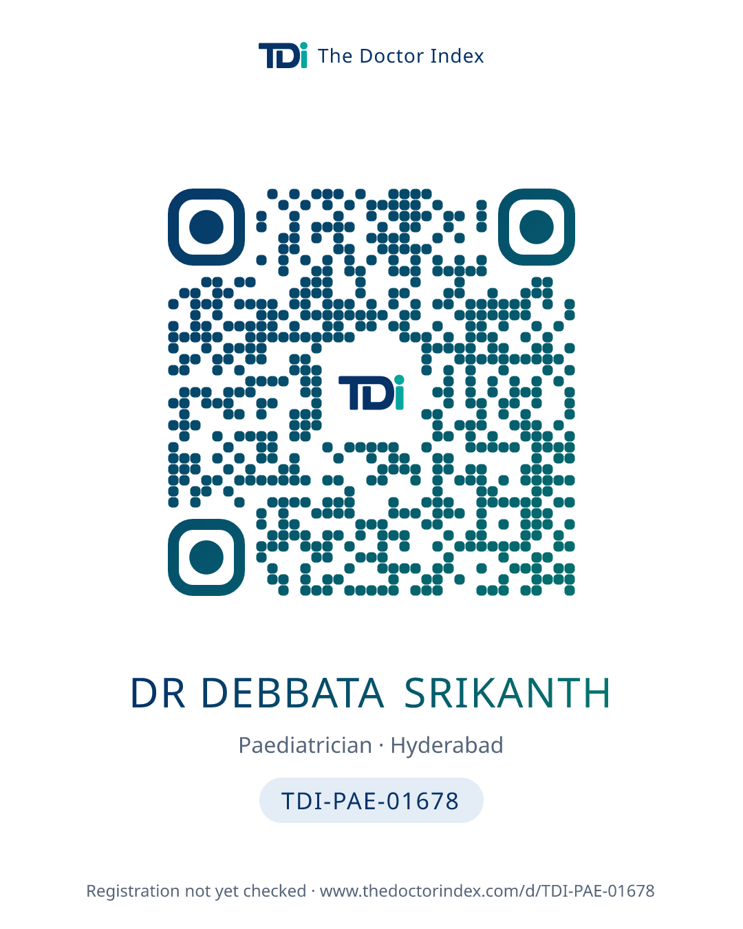 QR card for Dr Debbata Srikanth, TDI-PAE-01678