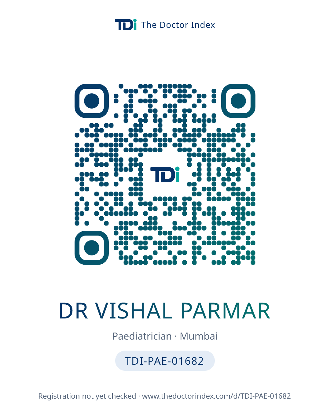 QR card for Dr Vishal Parmar, TDI-PAE-01682