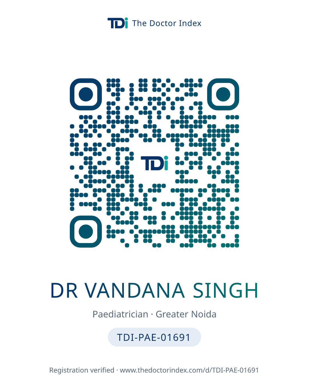 QR card for Dr Vandana Singh, TDI-PAE-01691