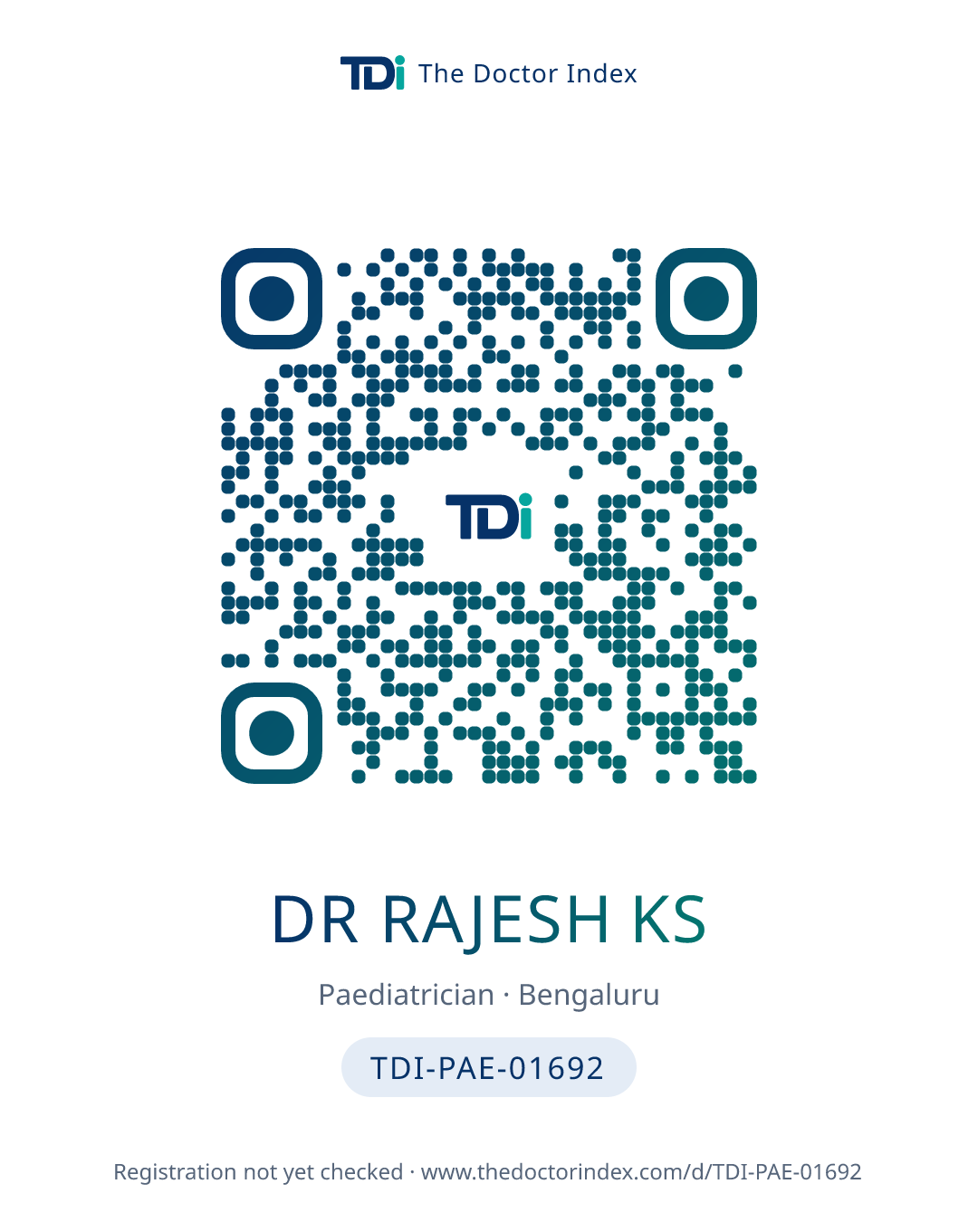 QR card for Dr Rajesh Ks, TDI-PAE-01692