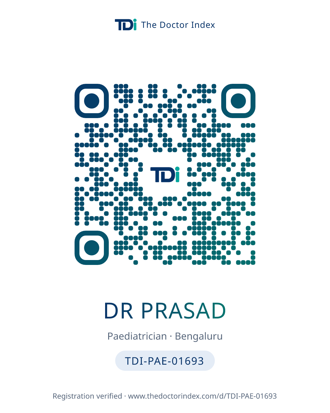 QR card for Dr Prasad, TDI-PAE-01693