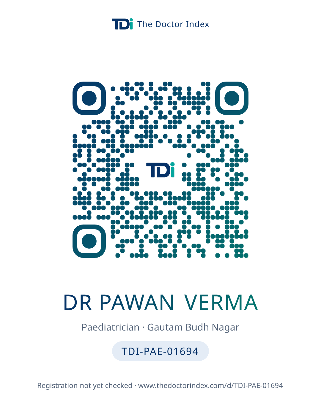 QR card for Dr Pawan Verma, TDI-PAE-01694