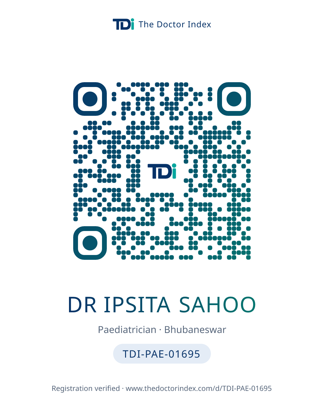 QR card for Dr Ipsita Sahoo, TDI-PAE-01695