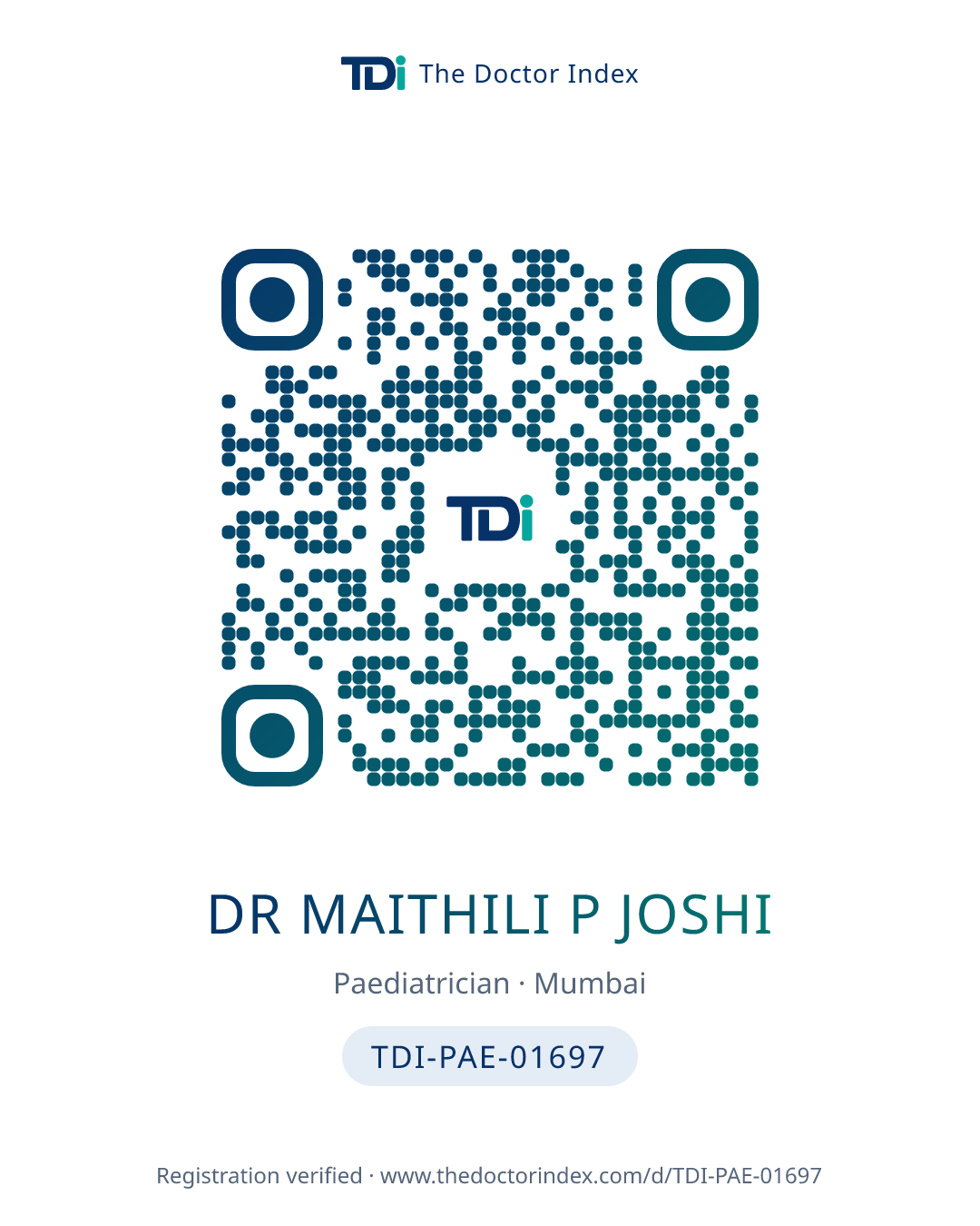 QR card for Dr Maithili P Joshi, TDI-PAE-01697