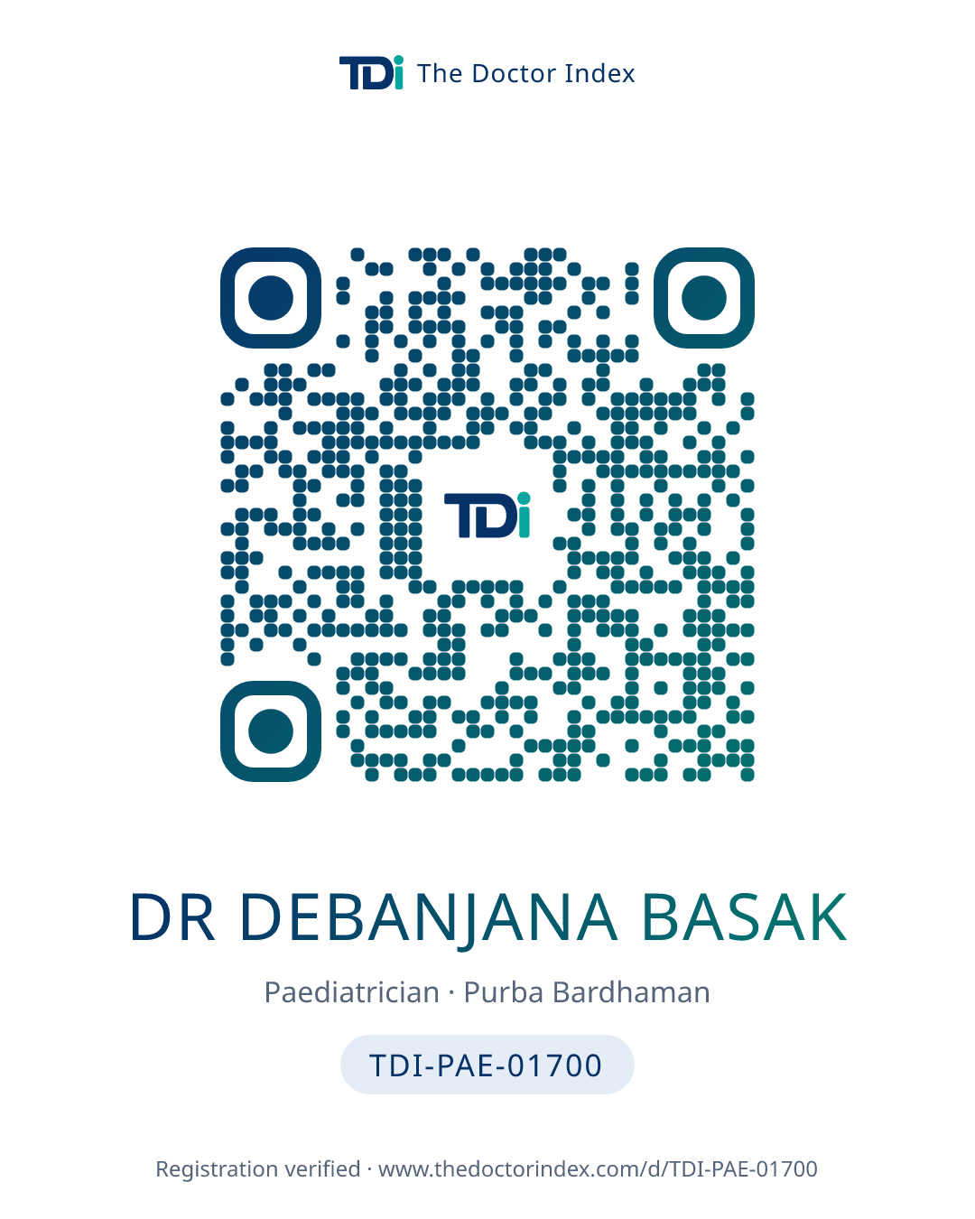QR card for Dr Debanjana Basak, TDI-PAE-01700