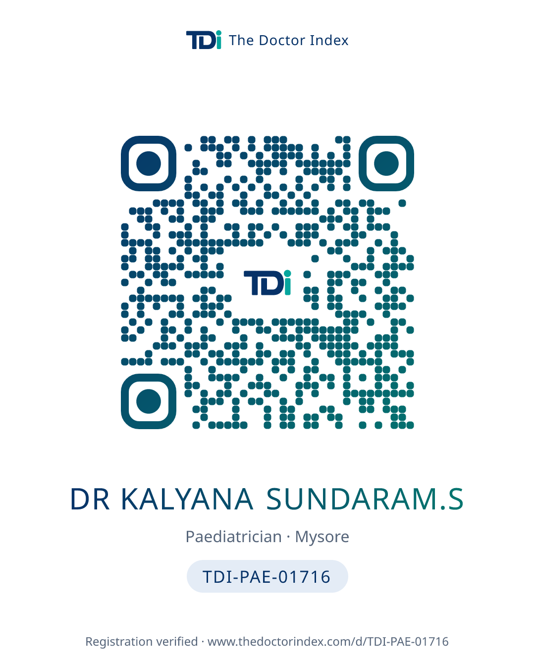 QR card for Dr Kalyana Sundaram.S, TDI-PAE-01716