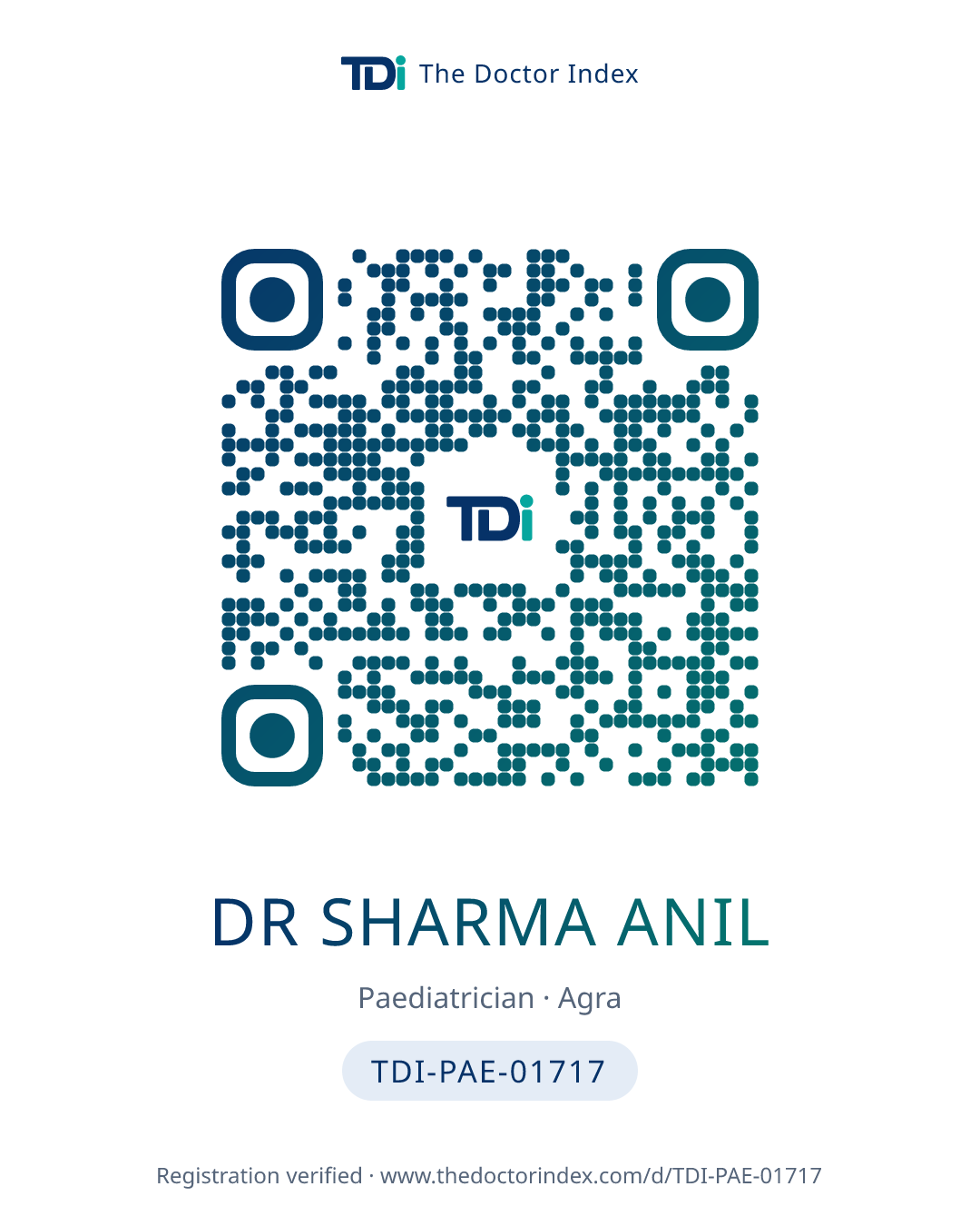 QR card for Dr Sharma Anil, TDI-PAE-01717