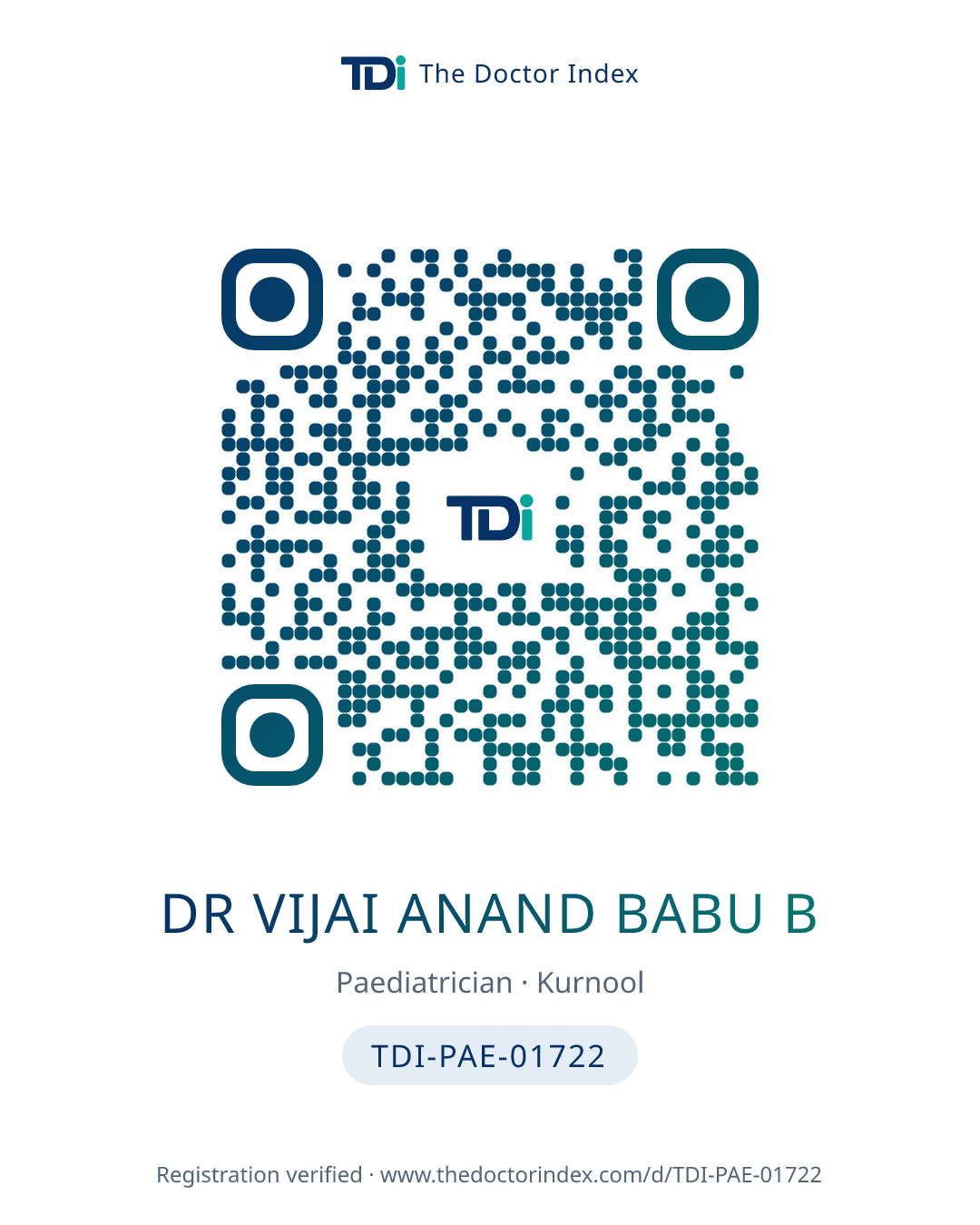 QR card for Dr Vijai Anand Babu B, TDI-PAE-01722
