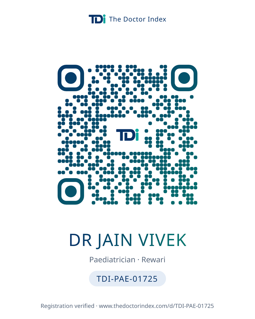 QR card for Dr Jain Vivek, TDI-PAE-01725