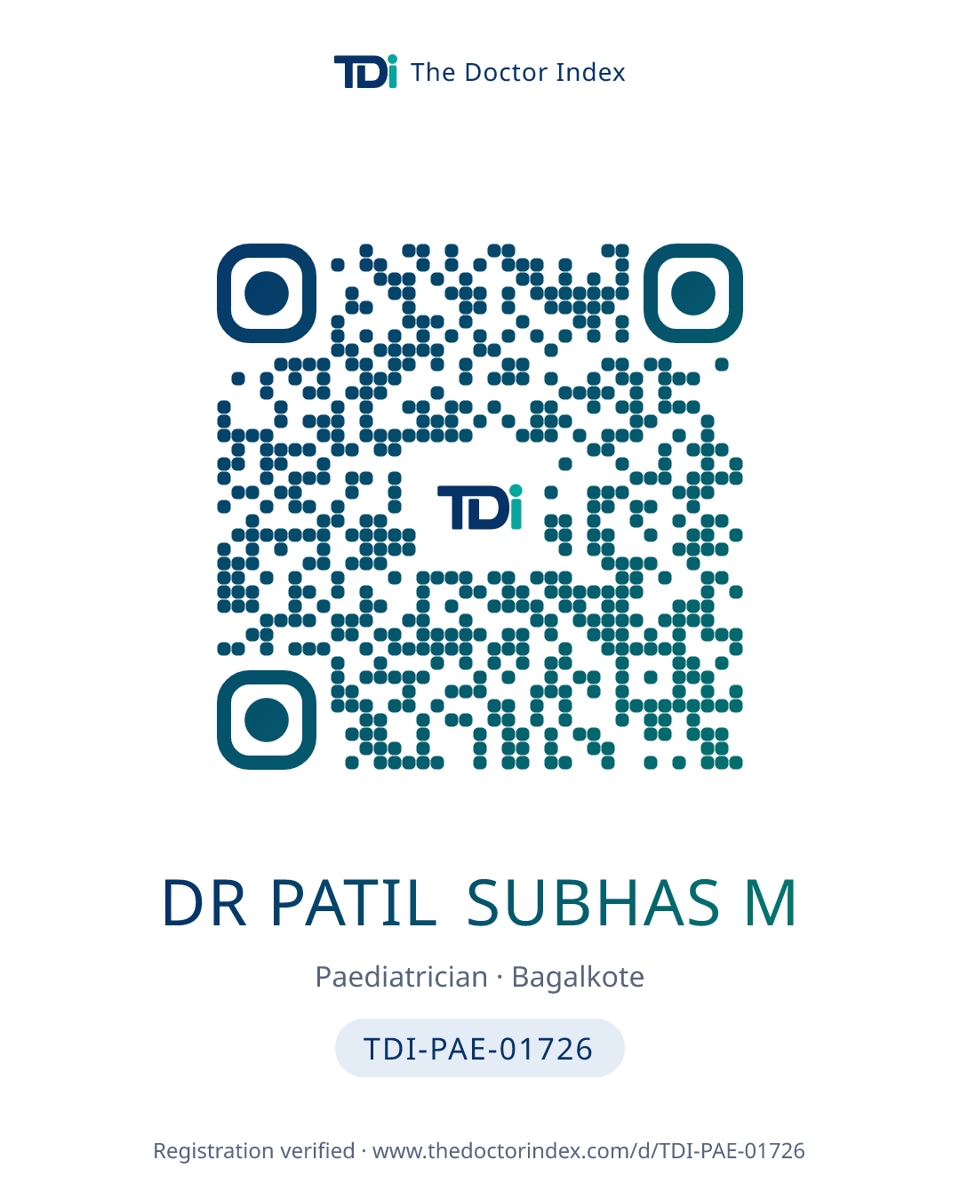 QR card for Dr Patil Subhas M, TDI-PAE-01726