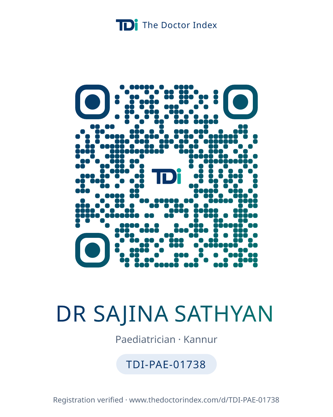 QR card for Dr Sajina Sathyan, TDI-PAE-01738