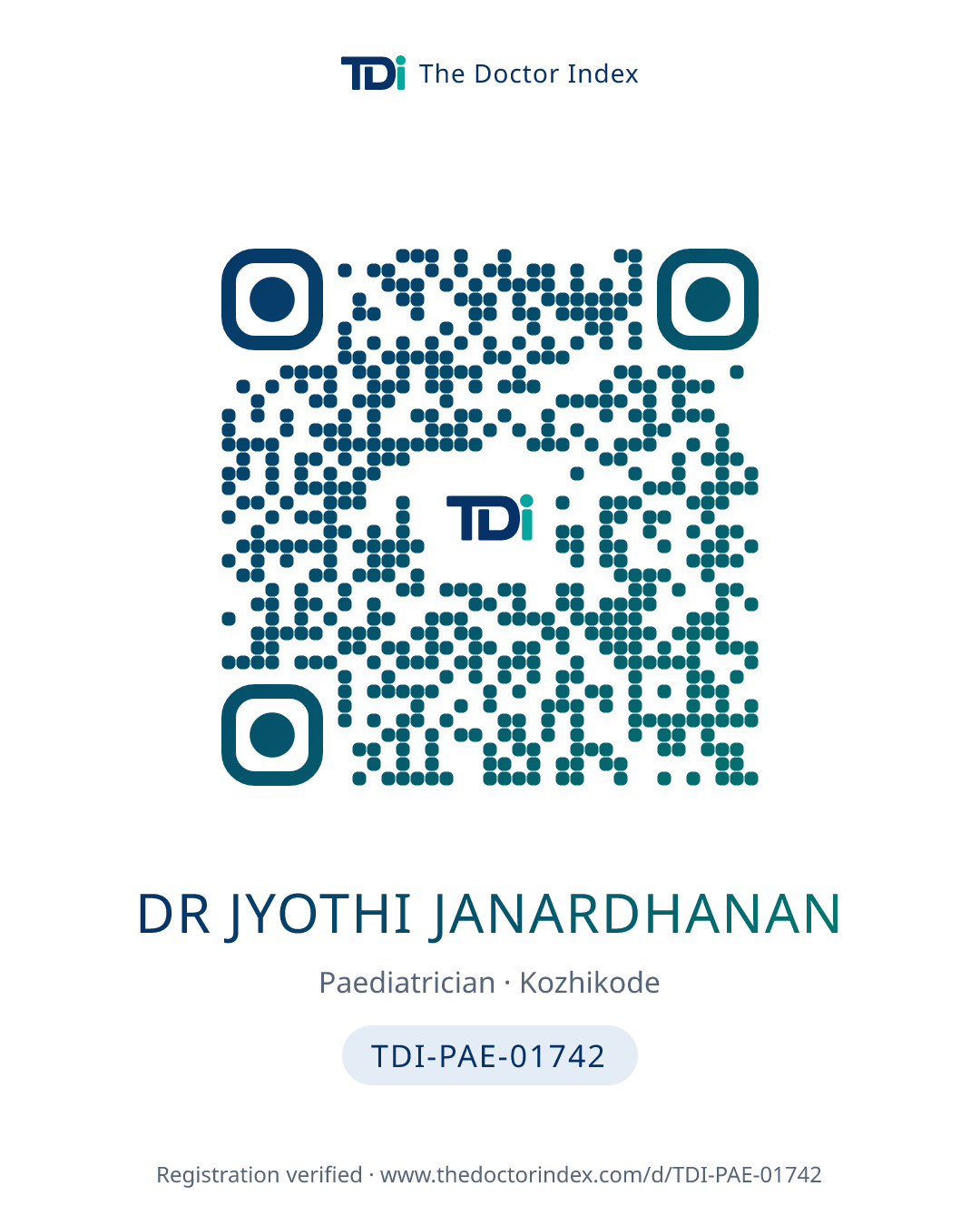 QR card for Dr Jyothi Janardhanan, TDI-PAE-01742