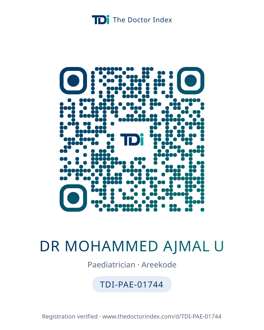 QR card for Dr Mohammed Ajmal U, TDI-PAE-01744