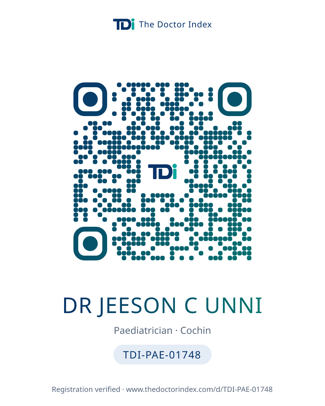 QR card for Dr Jeeson C Unni, TDI-PAE-01748
