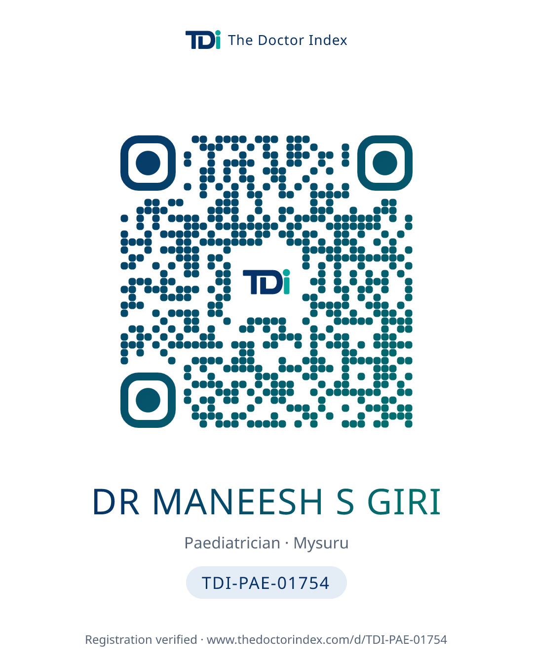 QR card for Dr Maneesh S Giri, TDI-PAE-01754