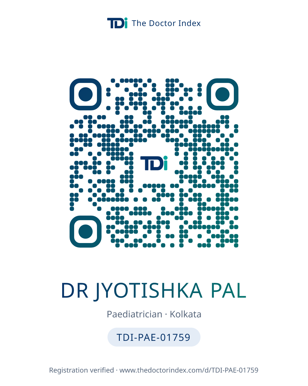 QR card for Dr Jyotishka Pal, TDI-PAE-01759