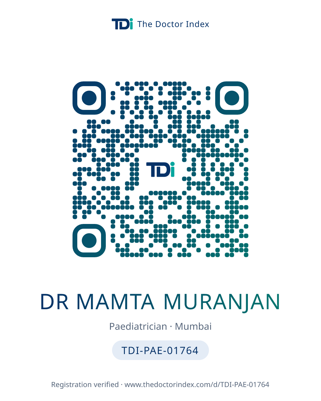 QR card for Dr Mamta Muranjan, TDI-PAE-01764
