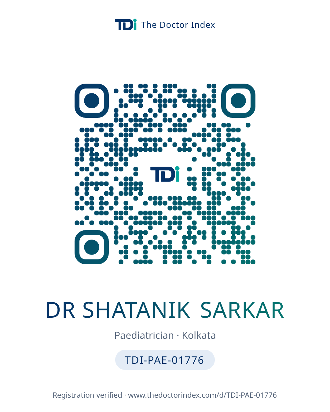 QR card for Dr Shatanik Sarkar, TDI-PAE-01776
