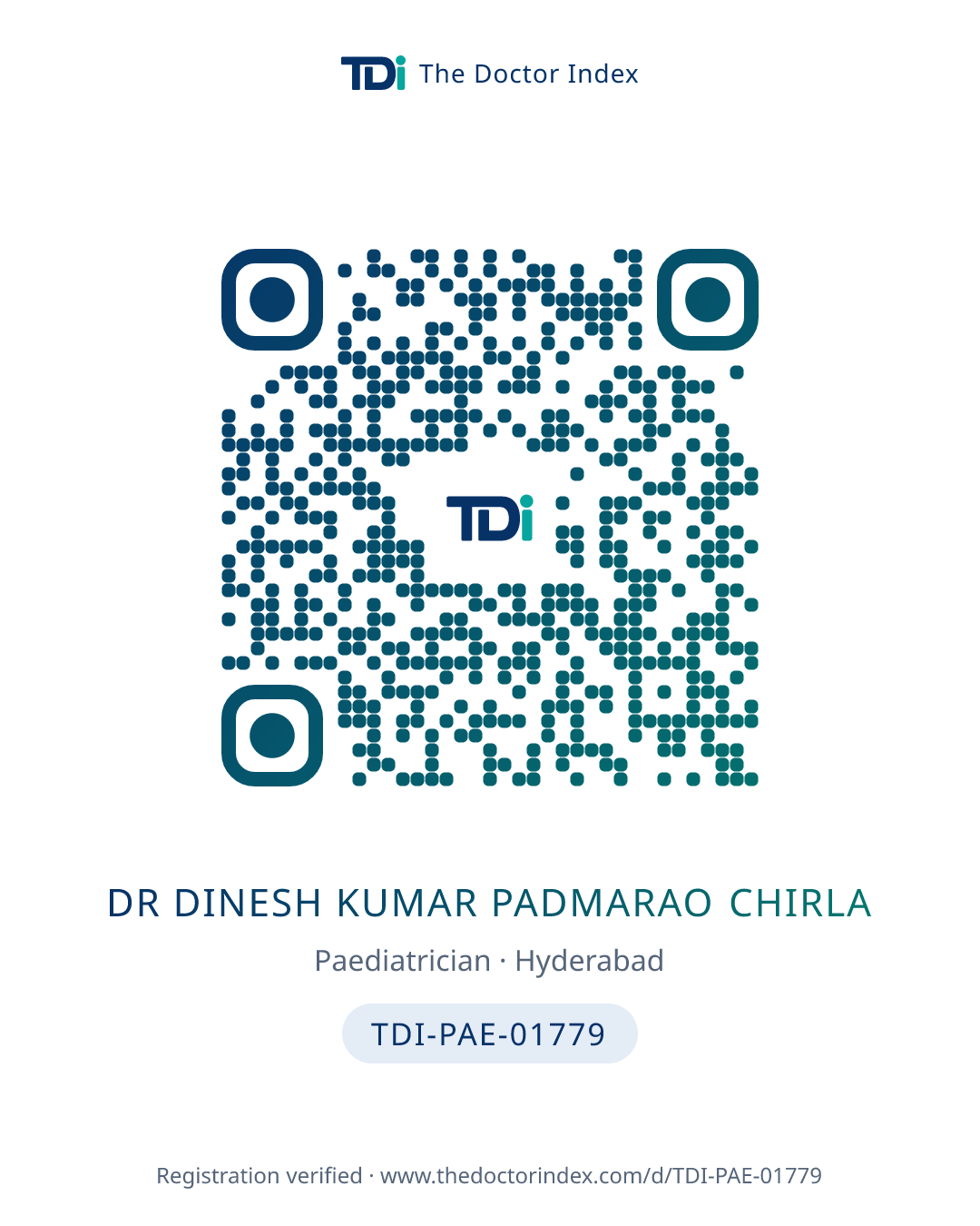 QR card for Dr Dinesh Kumar Padmarao Chirla, TDI-PAE-01779