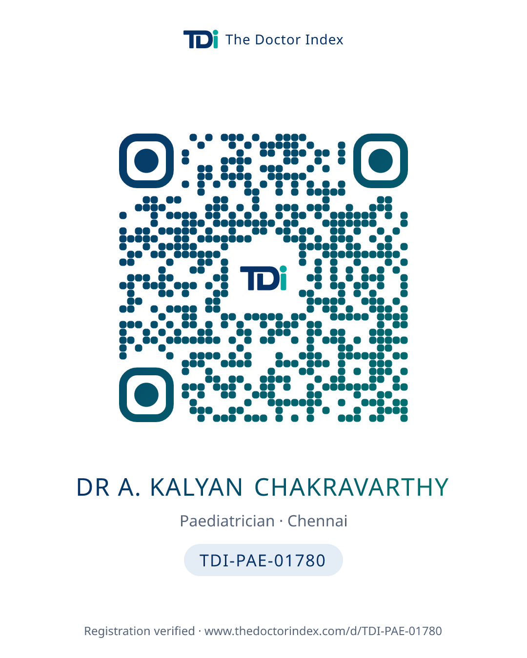 QR card for Dr A. Kalyan Chakravarthy, TDI-PAE-01780