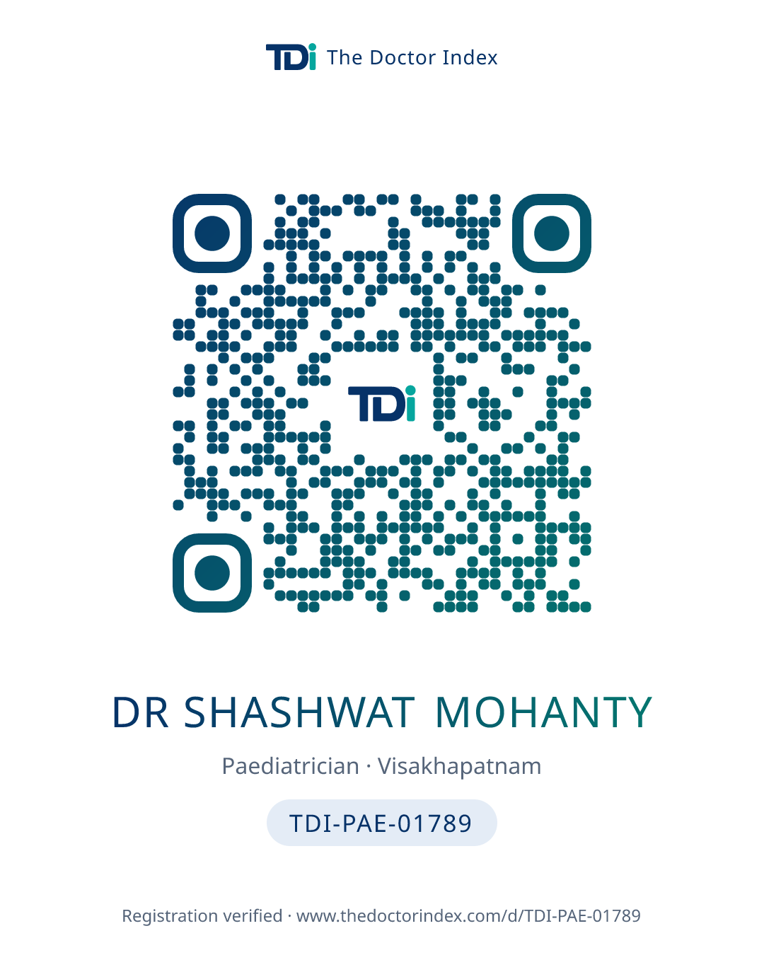 QR card for Dr Shashwat Mohanty, TDI-PAE-01789