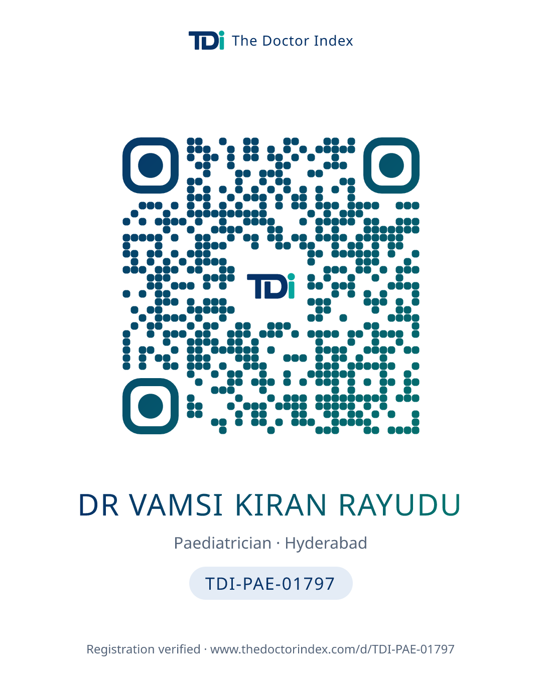 QR card for Dr Vamsi Kiran Rayudu, TDI-PAE-01797
