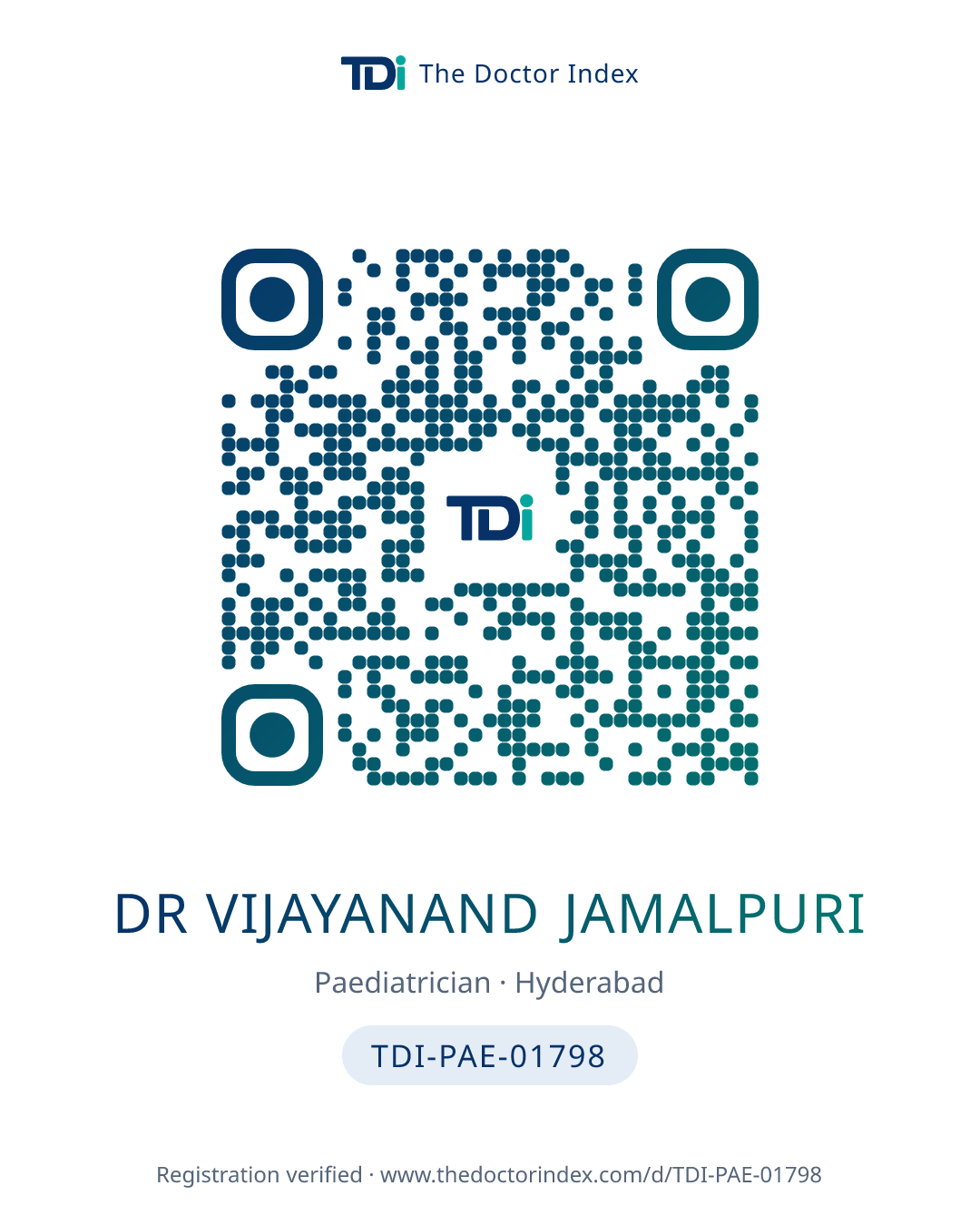 QR card for Dr Vijayanand Jamalpuri, TDI-PAE-01798
