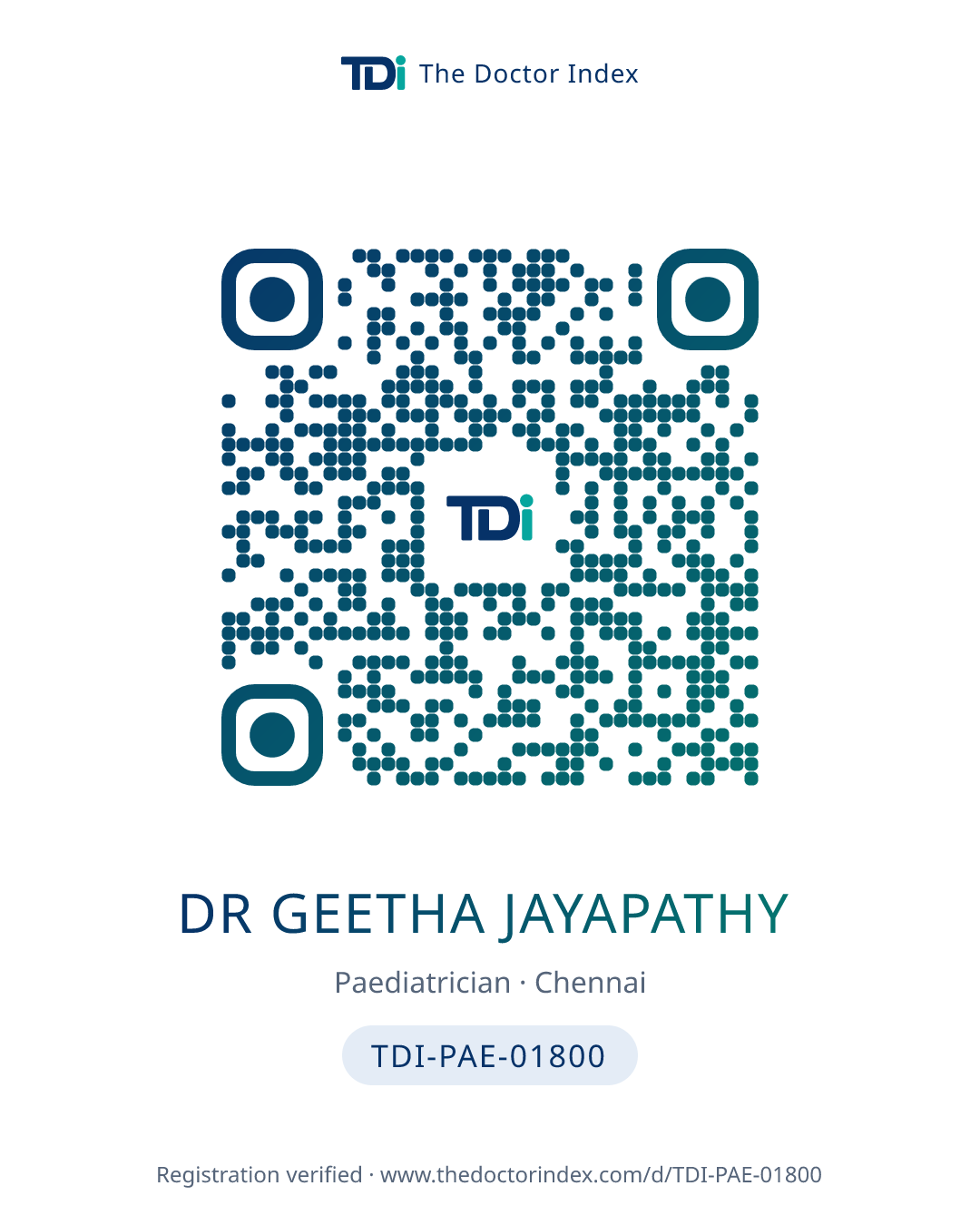 QR card for Dr Geetha Jayapathy, TDI-PAE-01800