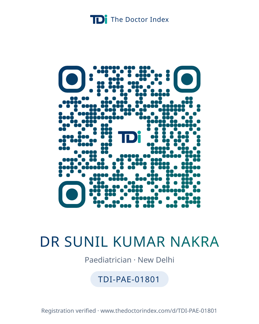 QR card for Dr Sunil Kumar Nakra, TDI-PAE-01801