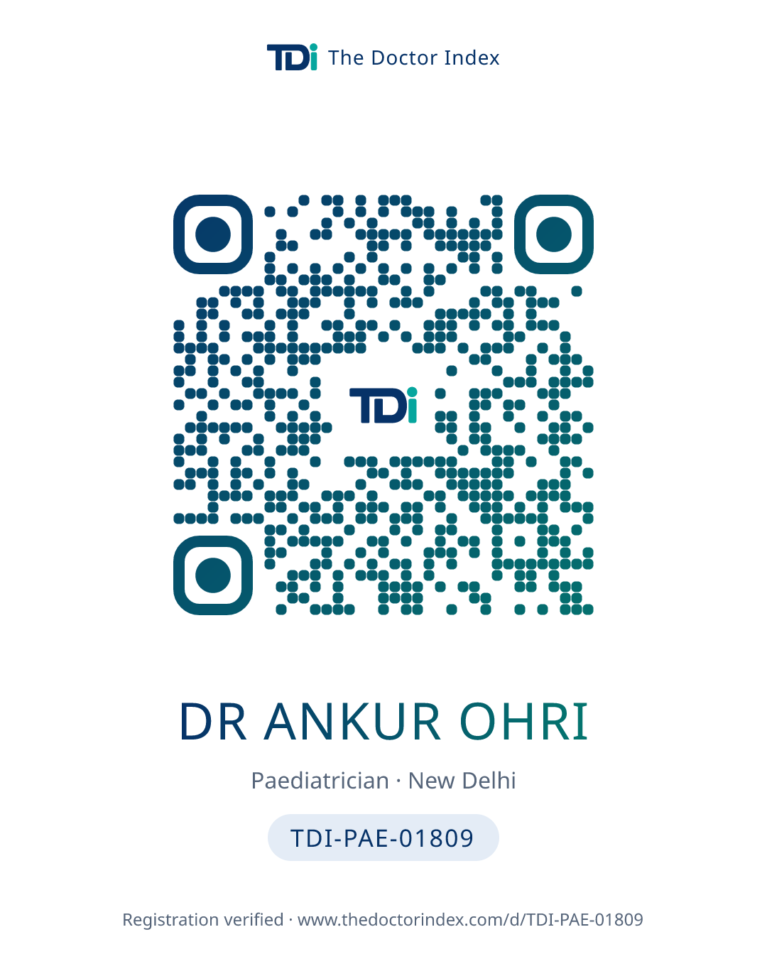QR card for Dr Ankur Ohri, TDI-PAE-01809