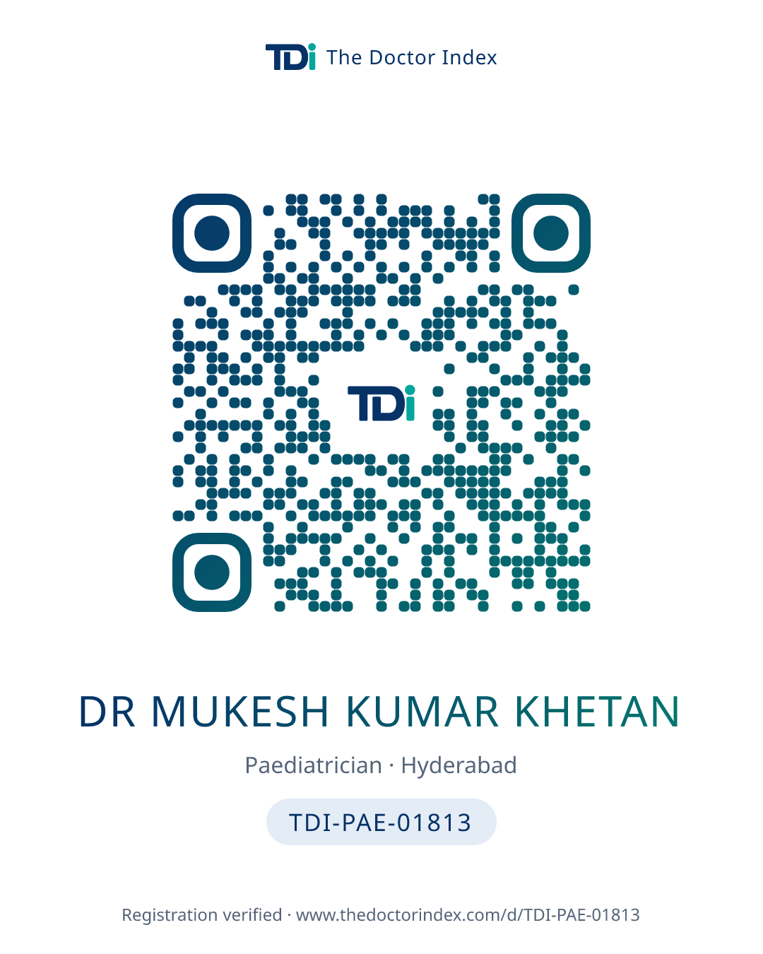 QR card for Dr Mukesh Kumar Khetan, TDI-PAE-01813
