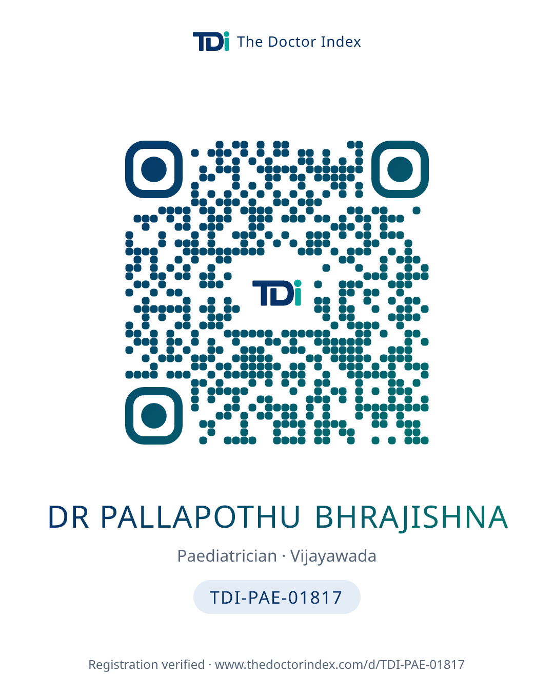 QR card for Dr Pallapothu Bhrajishna, TDI-PAE-01817