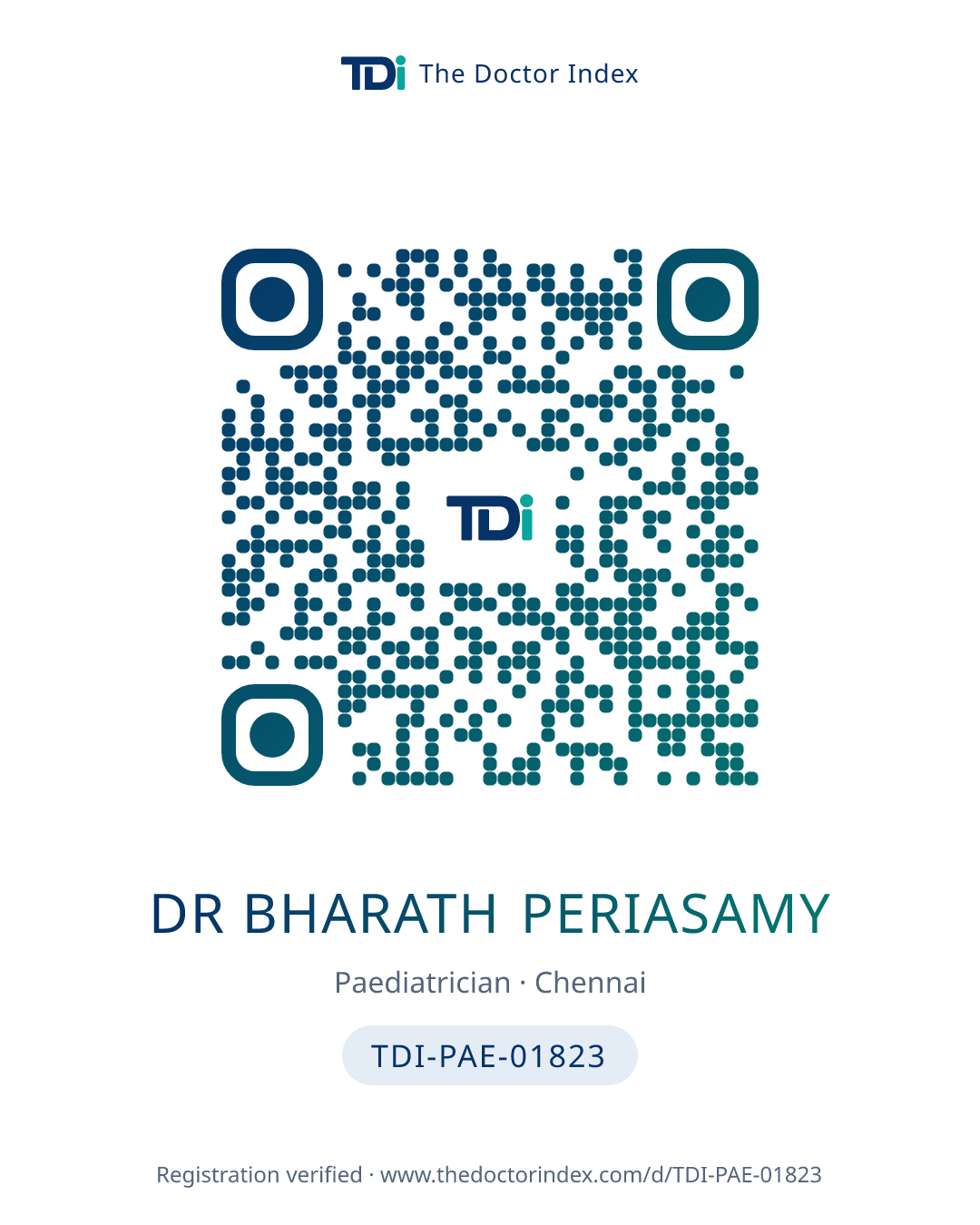 QR card for Dr Bharath Periasamy, TDI-PAE-01823