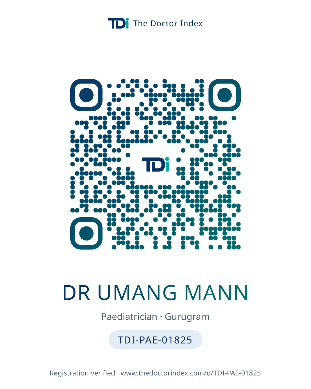 QR card for Dr Umang Mann, TDI-PAE-01825