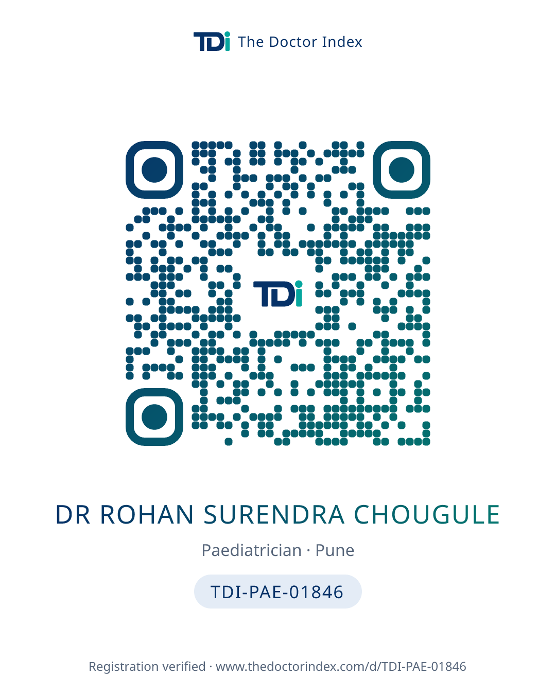 QR card for Dr Rohan Surendra Chougule, TDI-PAE-01846