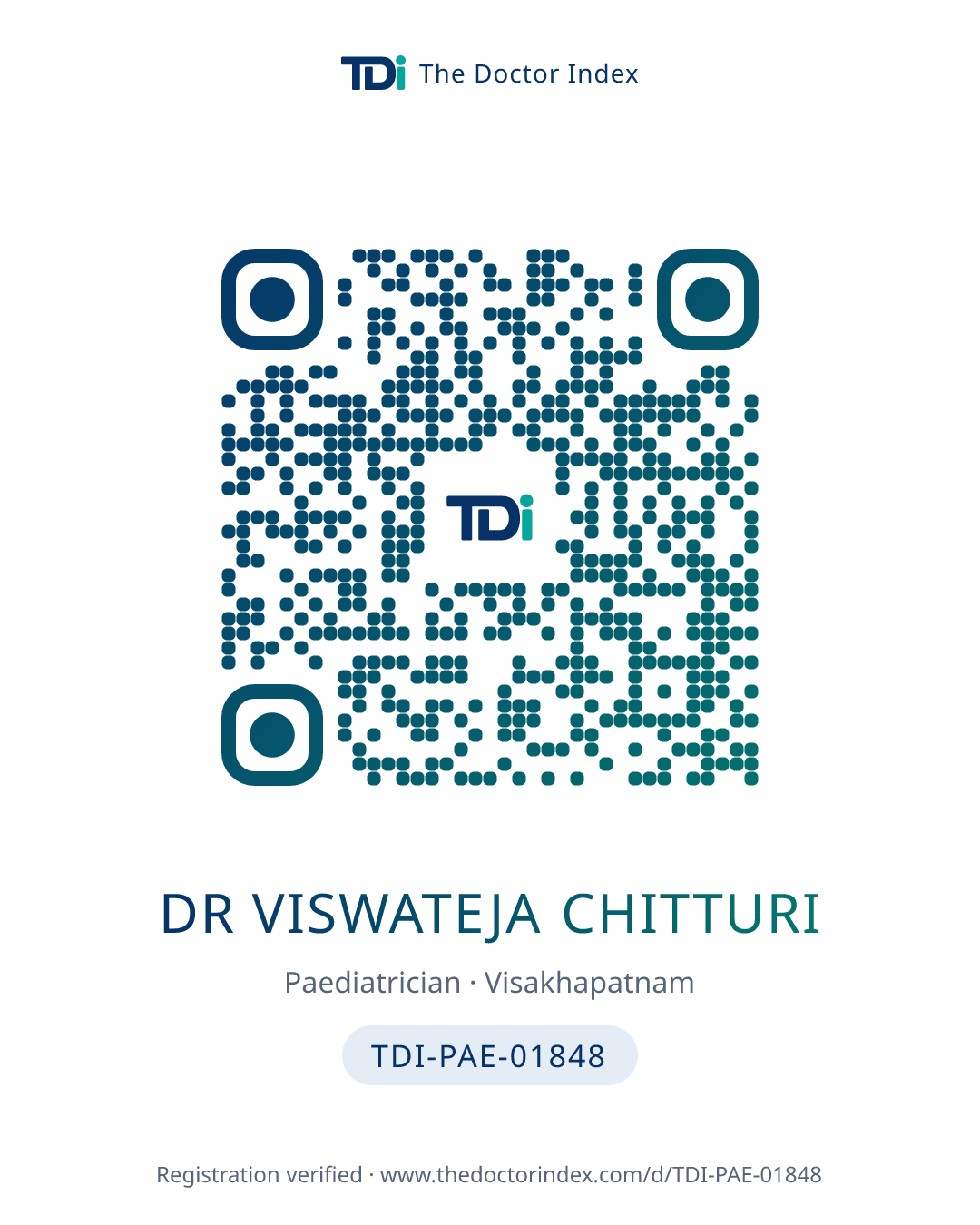 QR card for Dr Viswateja Chitturi, TDI-PAE-01848