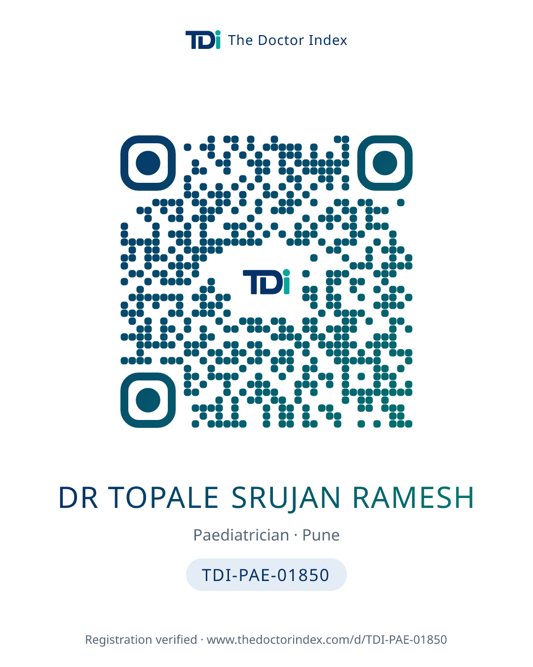 QR card for Dr Topale Srujan Ramesh, TDI-PAE-01850