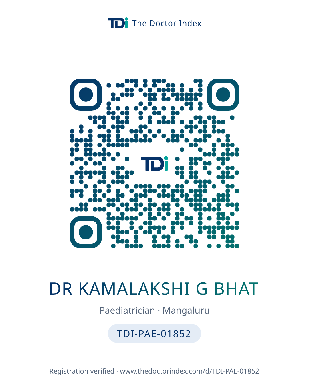 QR card for Dr Kamalakshi G Bhat, TDI-PAE-01852