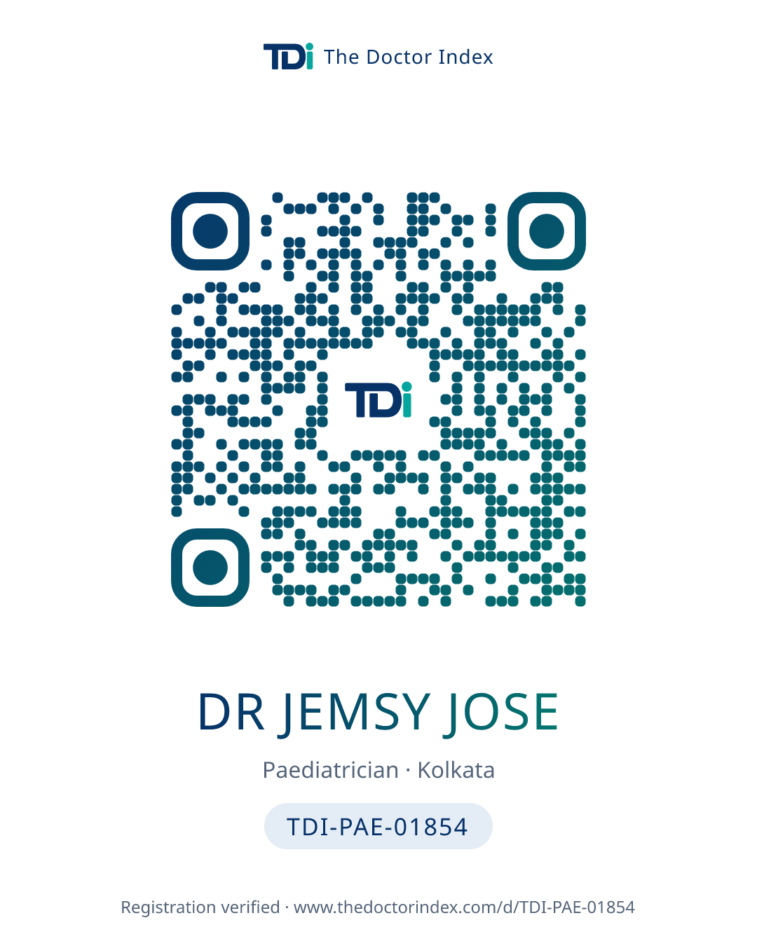 QR card for Dr Jemsy Jose, TDI-PAE-01854