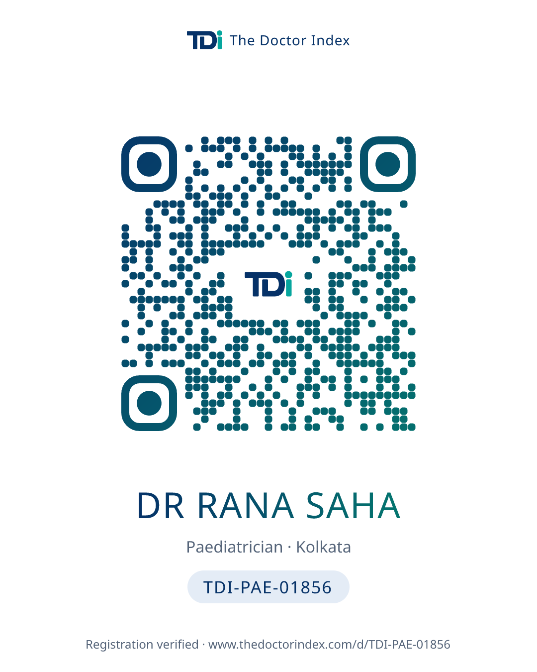 QR card for Dr Rana Saha, TDI-PAE-01856