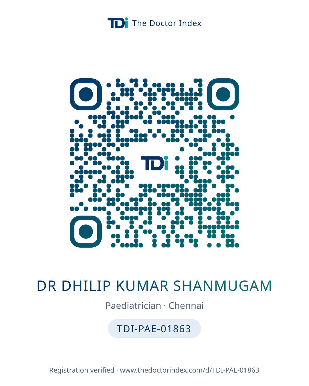 QR card for Dr Dhilip Kumar Shanmugam, TDI-PAE-01863