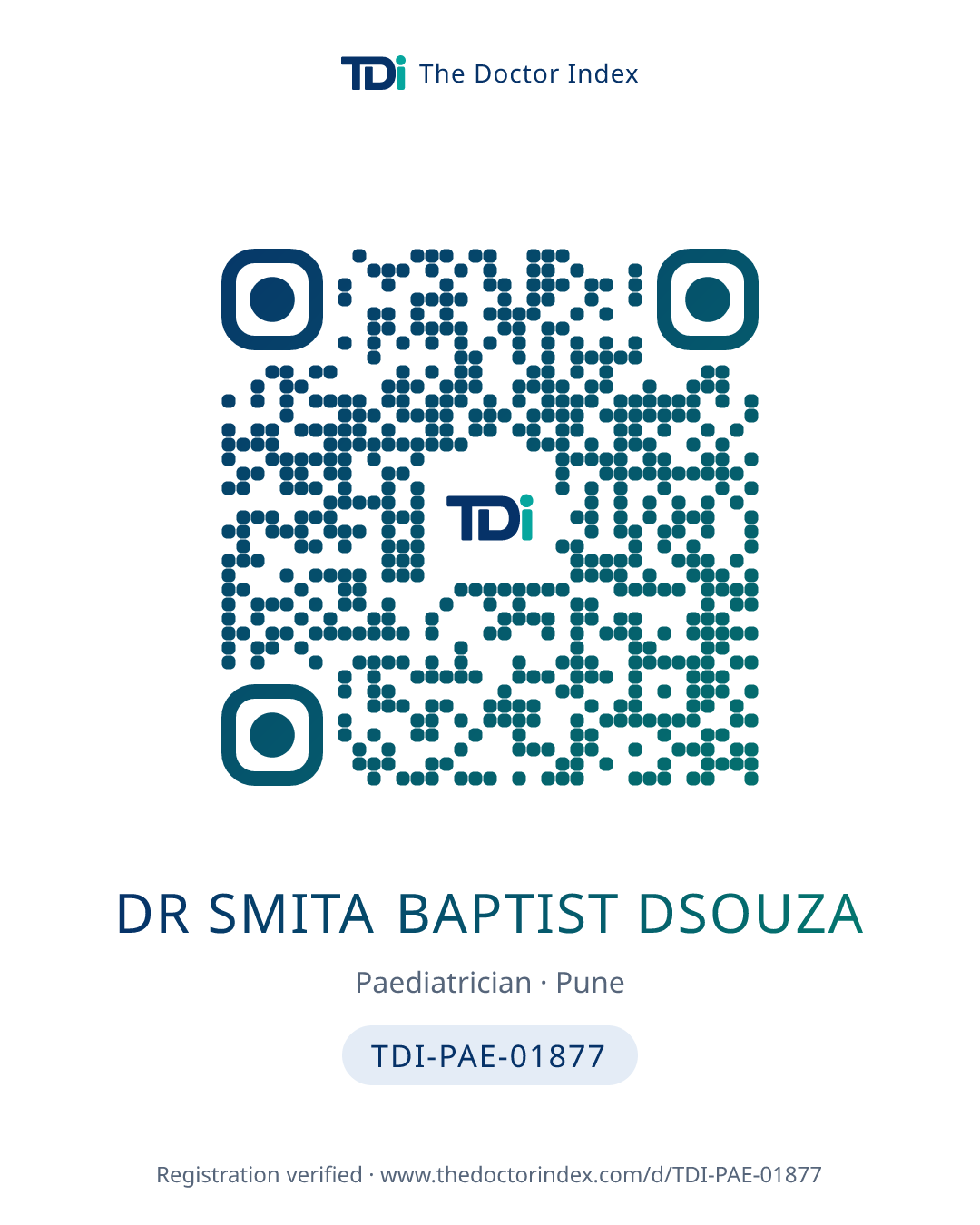 QR card for Dr Smita Baptist Dsouza, TDI-PAE-01877