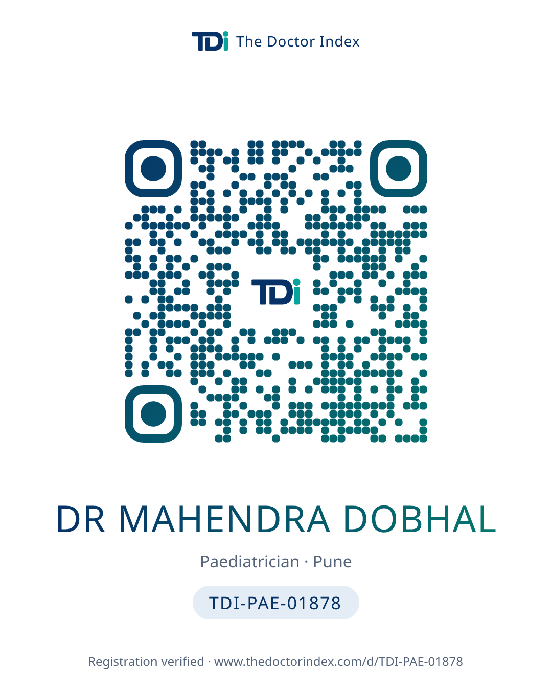 QR card for Dr Mahendra Dobhal, TDI-PAE-01878
