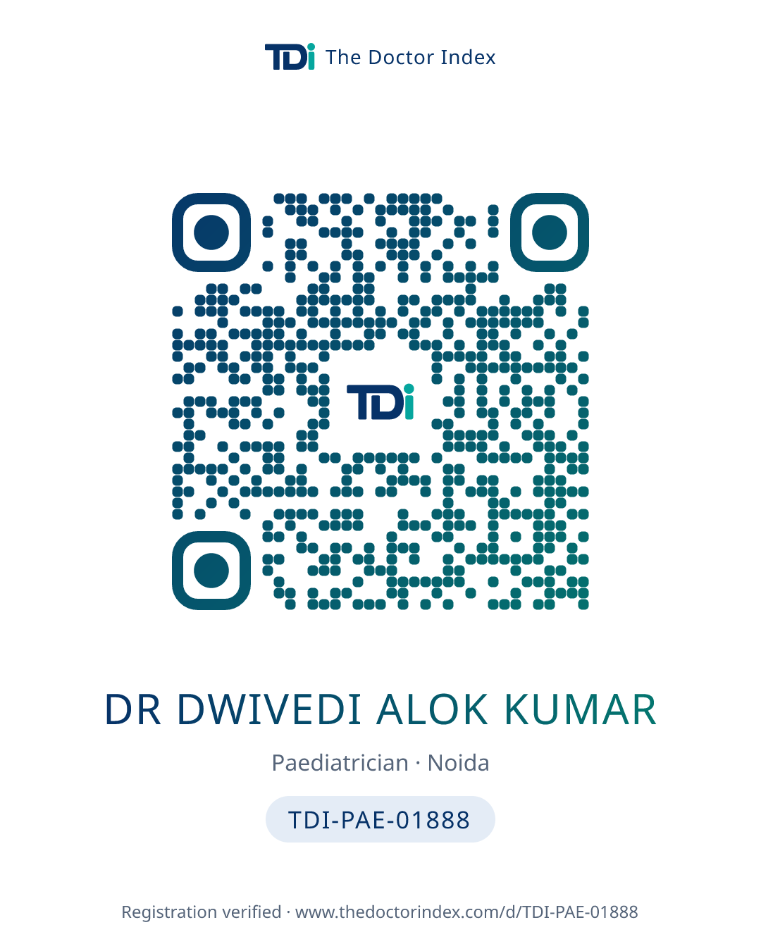 QR card for Dr Dwivedi Alok Kumar, TDI-PAE-01888