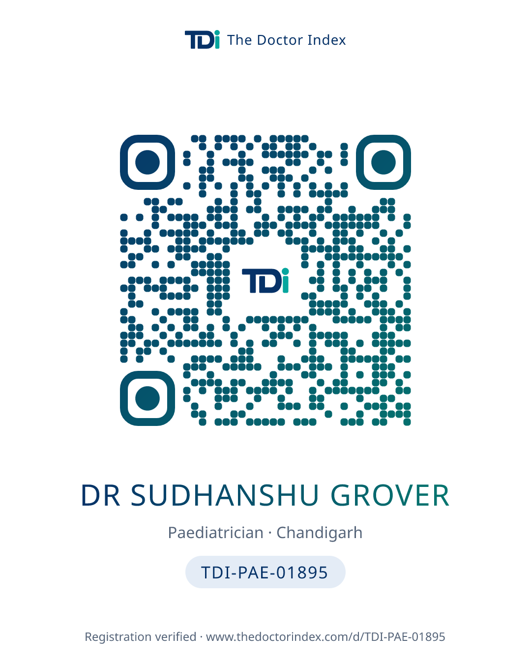 QR card for Dr Sudhanshu Grover, TDI-PAE-01895