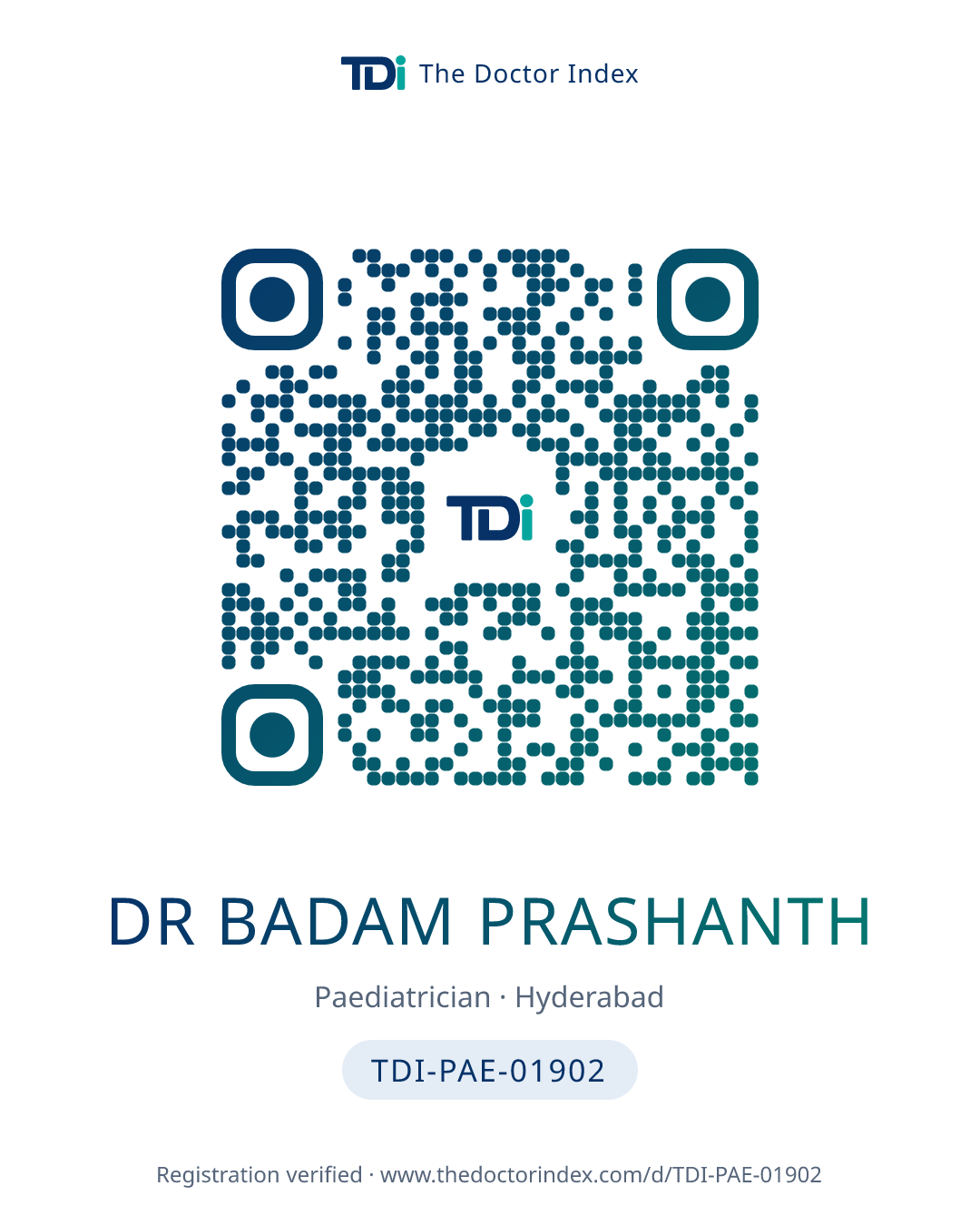 QR card for Dr Badam Prashanth, TDI-PAE-01902